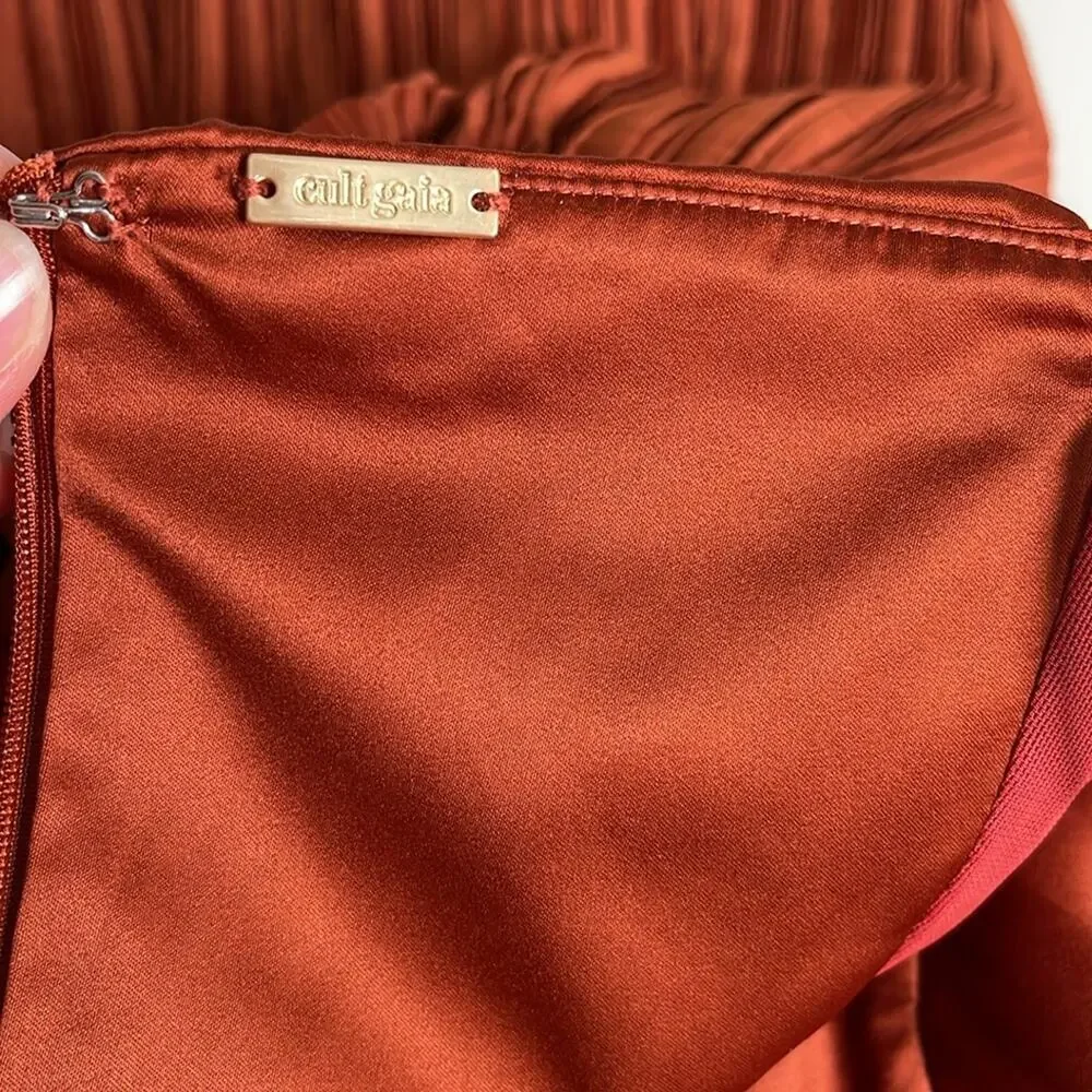 CULT GAIA Charlique Ruched Pleated Strapless Peplum Brown Mini Dress Size 2 - Picture 12 of 13
